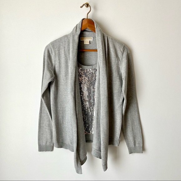 Michael Kors Sweaters - MICHAEL KORS Gray Sequin Open Cardigan/Tank Sweater S